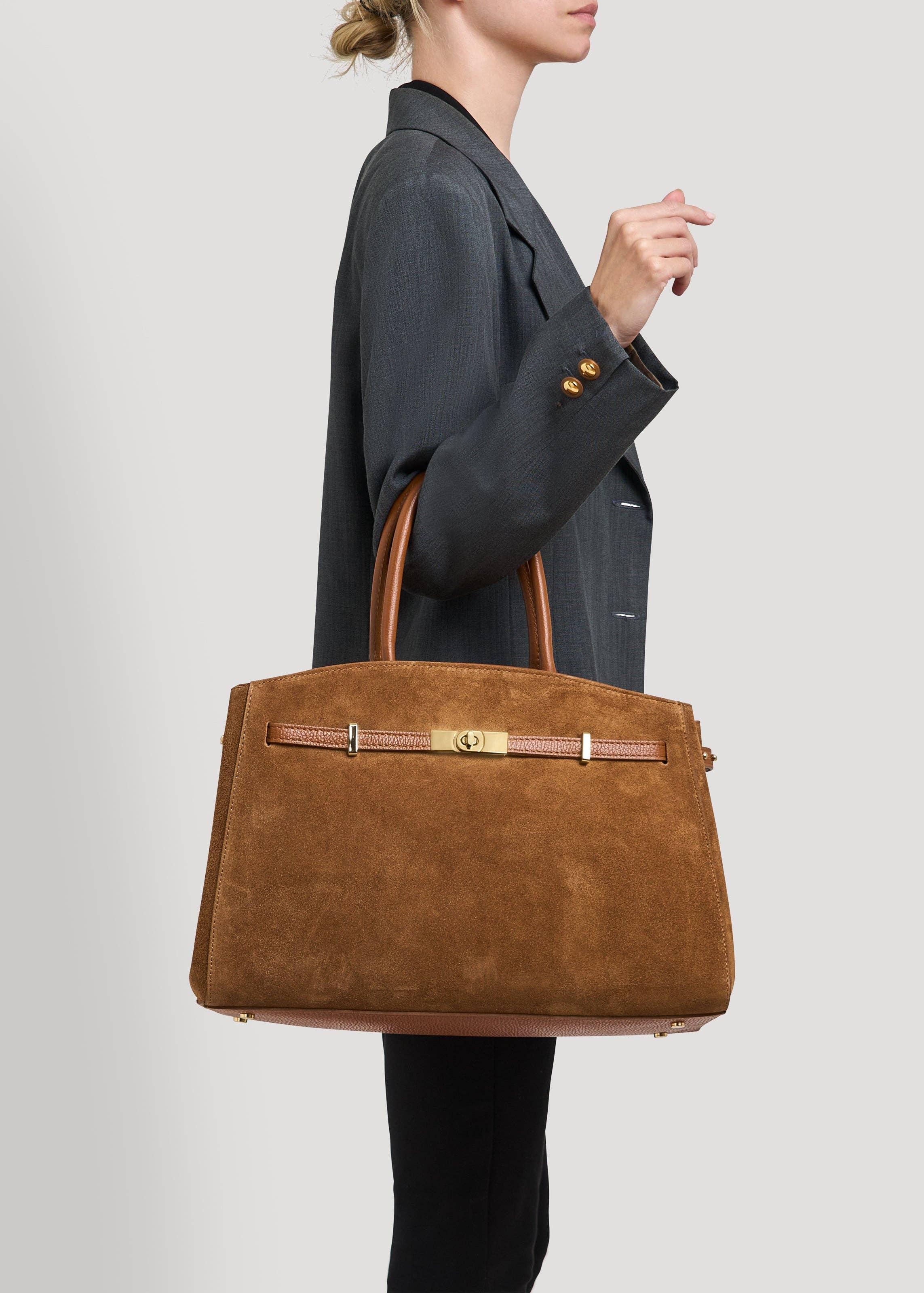 Voemièn - Wholesale Top Handle Bag - Women's - Driade Bag in Tan Suede and Dollar Leather6