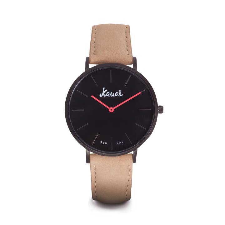 Aloha black beige watch | Basic, minimalist, flat and modern for wholesale by Kauai watches