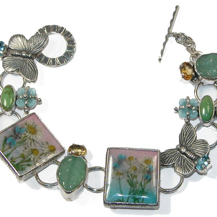 Handgemaakte tegel blauwe topaas vlinder sterling zilveren armband voor wholesale door Amy Kahn Russell