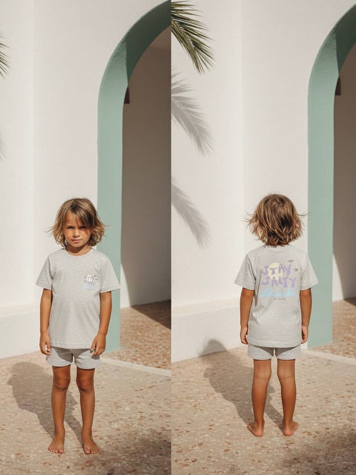 Stay Salty Tee Kids- Grey Marle for wholesale by SAND N SALT KIDS