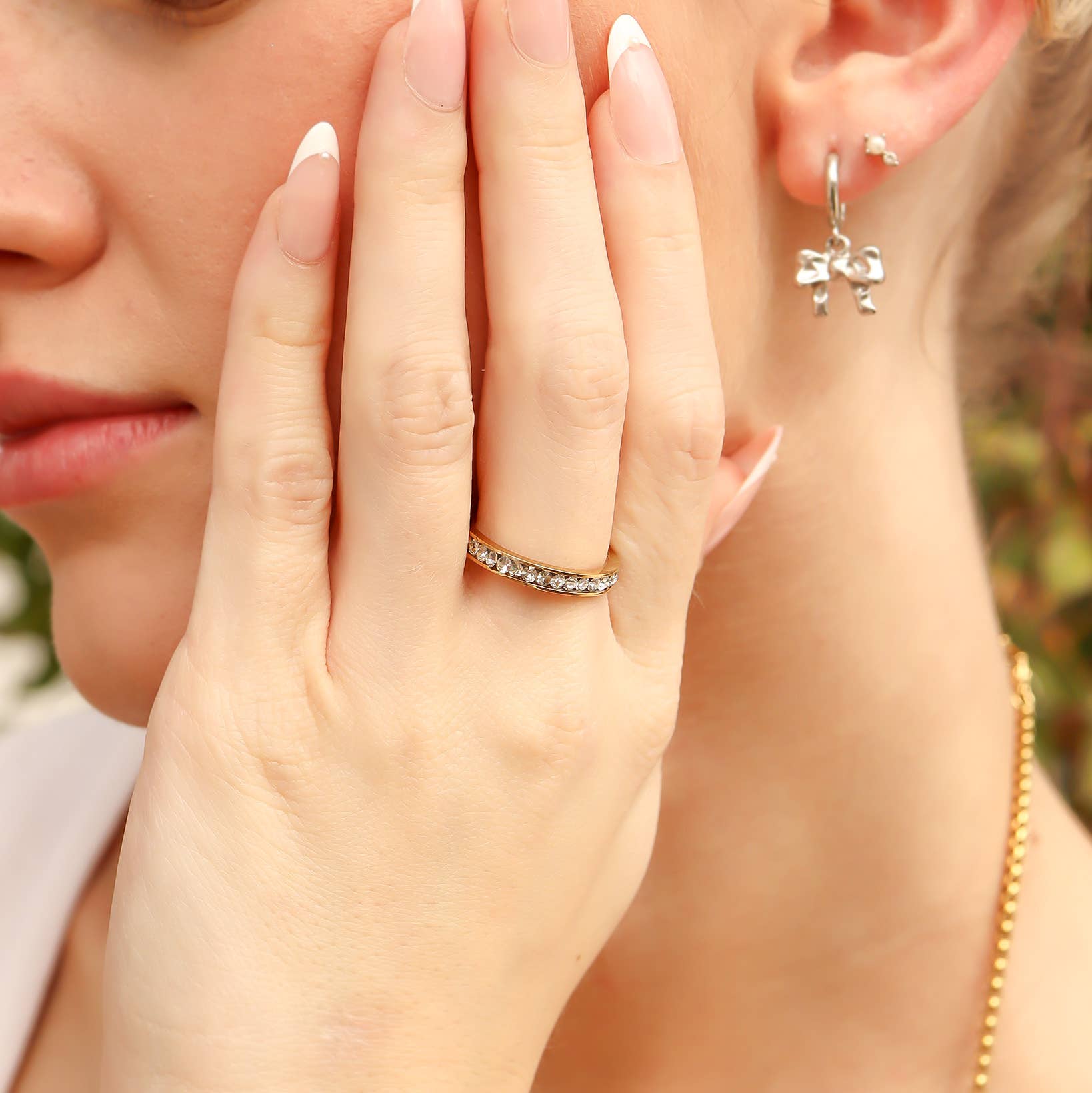 WJW – wholesale Multi-stone ring – 18K Gold PVD CZ Eternity Stainless Steel Ring1