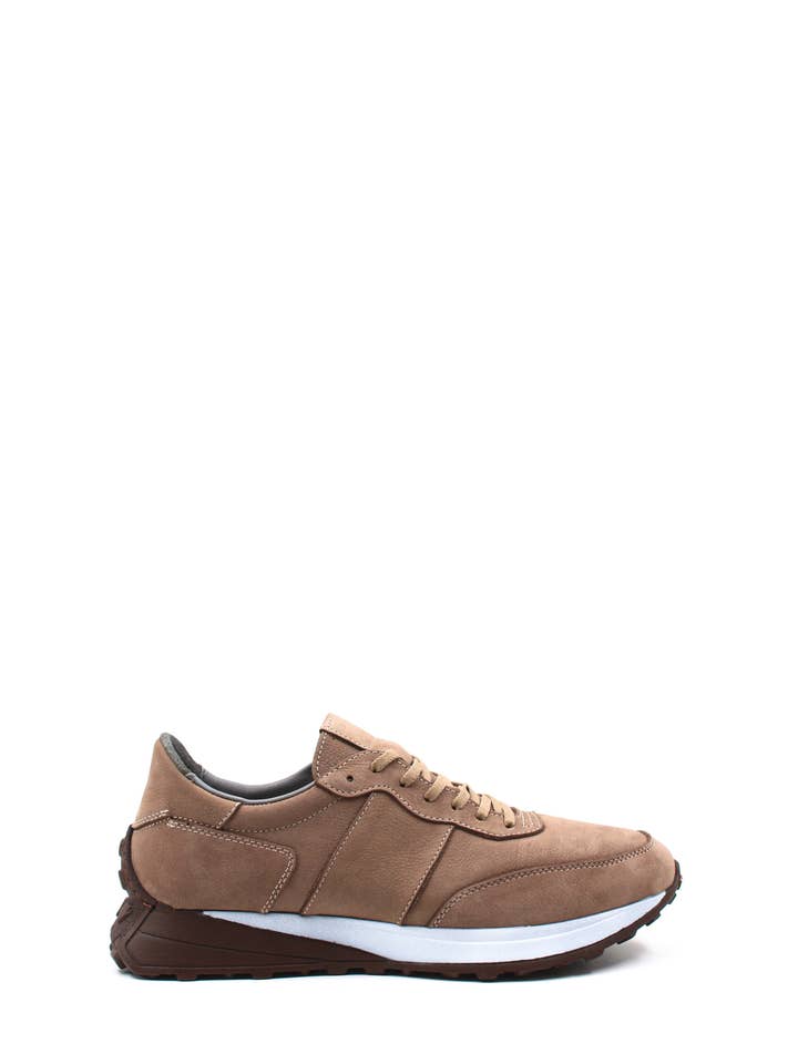 Beige mocka snörningssneakers för män med vadderad sula - Wessi för wholesale av Wessi