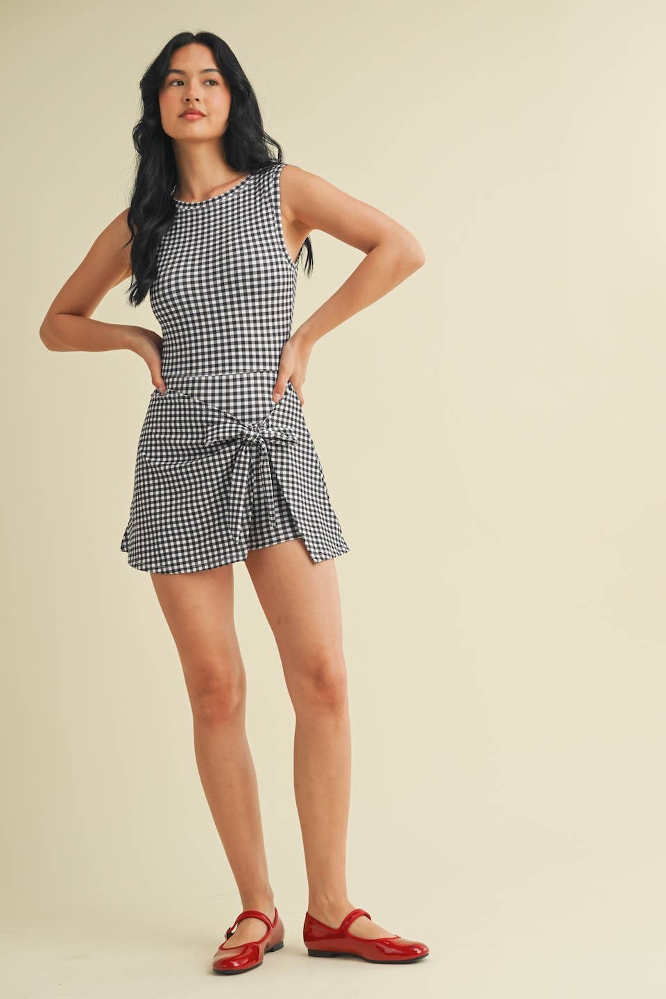 KIMBERLY C - Wholesale Athletic Dress - Women's - Gingham Print Sleeveless Wrap Tie Front Dress 52