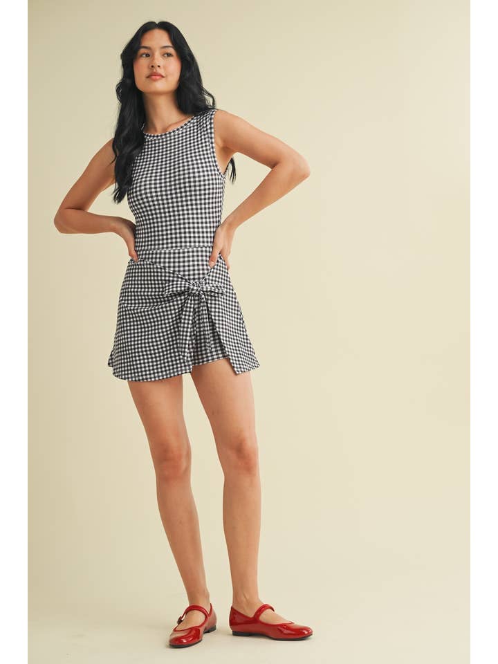 KIMBERLY C - Wholesale Athletic Dress - Women's - Gingham Print Sleeveless Wrap Tie Front Dress 52