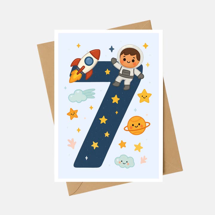 Children's Birthday Card - 7th Birthday Space Card - A6 for wholesale by The Playful Press