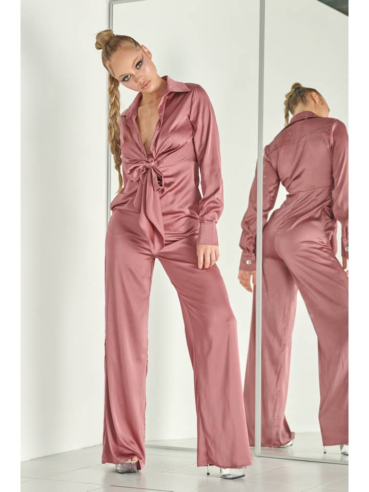 WFFS - Wholesale Jumpsuit - Women's - Long Sleeve Satin Jumpsuit
