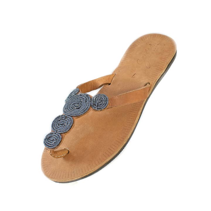Posie Slate Beaded Leather Sandal - Flip Flop for wholesale by Swahili Coast