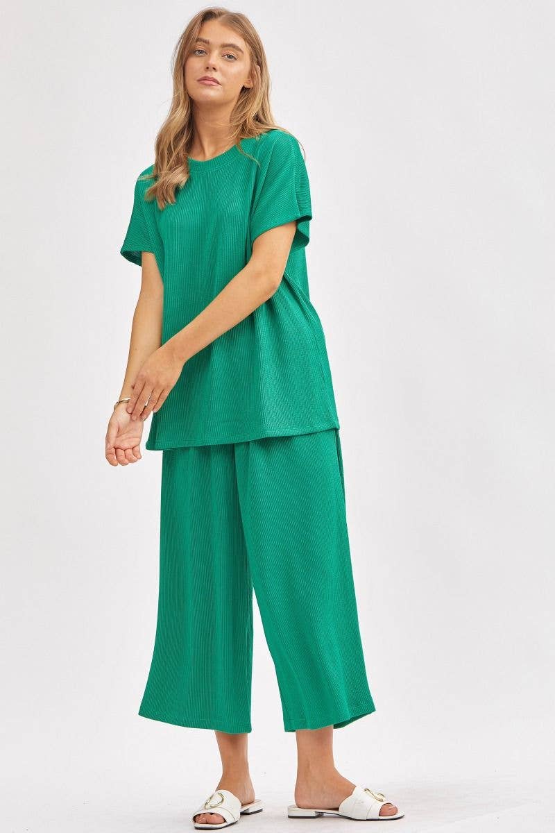 Dear Scarlett - Vendita all'ingrosso Completo top e pantaloni (NON loungewear) - Donna - Top Solido + Pantaloni a Gamba Larga TRVSET-PALMBEACH18