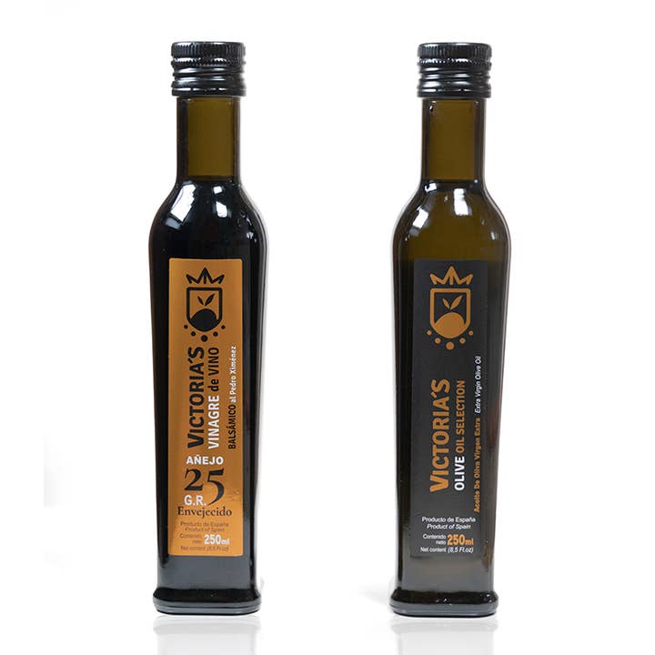 Pack 250 ml P. X. Balsamic Vinegar + Victorias AOVE for wholesale by Victoria Oil Selection S.L.