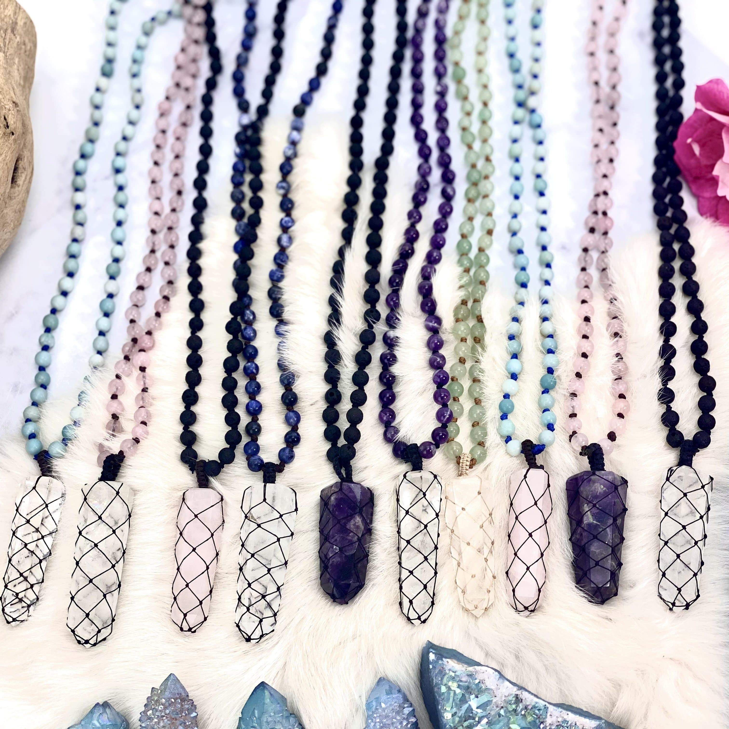 Rock Paradise - Wholesale Pendant/Charm Necklace - Crystal Gemstone Point Pendant On Beaded Mala Necklace1