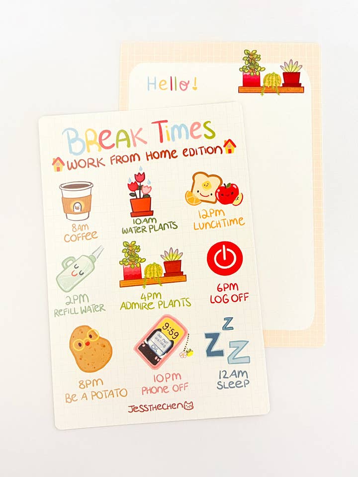 Double-Sided Postcard Print | WFH Break Reminders for wholesale by Jessthechen
