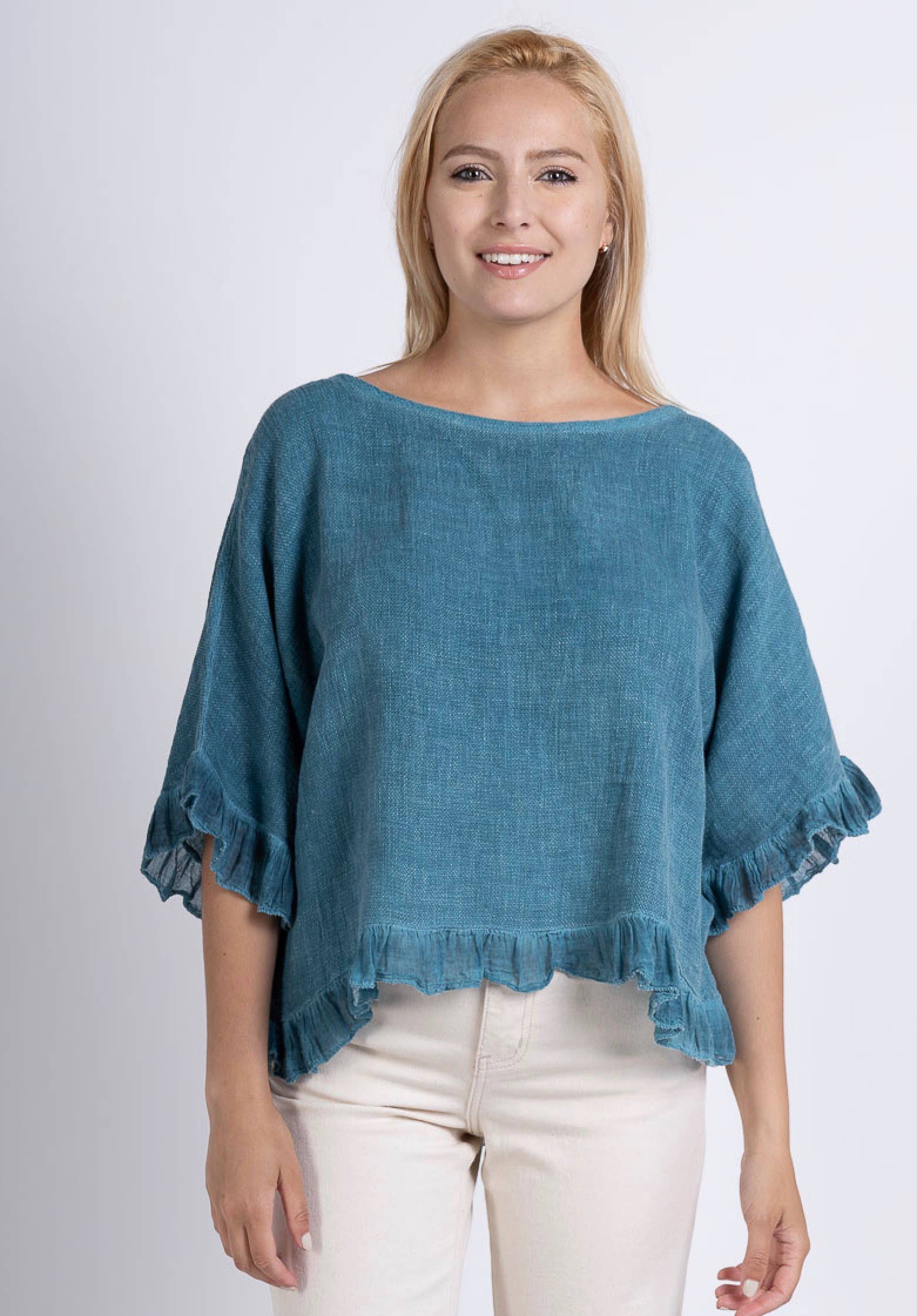Happy look - Wholesale Blouse - Women's - Washed cotton top with ruffle detail2