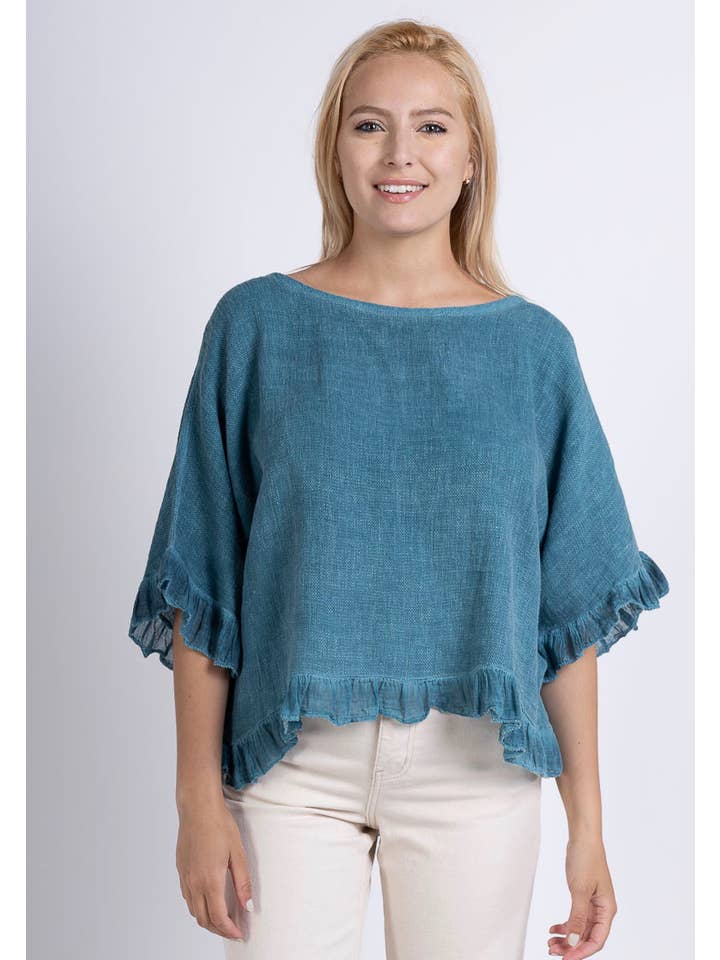Happy look - Wholesale Blouse - Women's - Washed cotton top with ruffle detail2