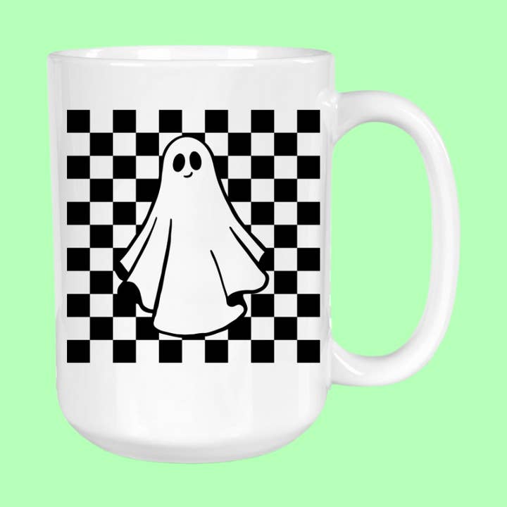 Kariertes Geister-Kaffeetasse, Halloween, Gruselsaison für den Großhandel von GirlySips