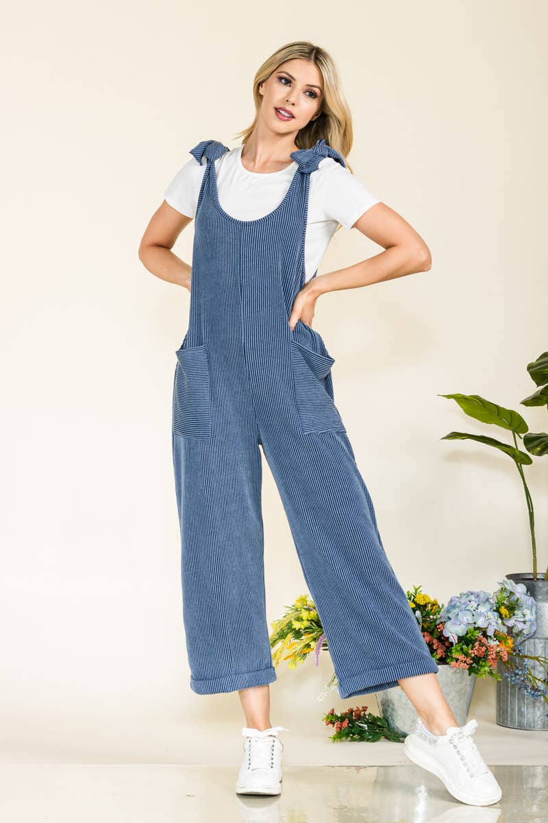 Celeste Clothing – Großhandel Jumpsuit – Damen – Plus-Size verstellbarer Rippen-Overall mit Fronttaschen - CP438734