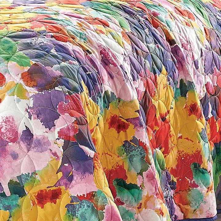 home mart goods - Wholesale Quilt - Floral Abstract Purple Yellow Reversible Quilt Coverlet