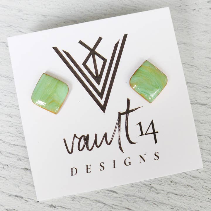 Faux Jadeite Diamond Stud Earrings for wholesale by Vault 14 Designs, LLC