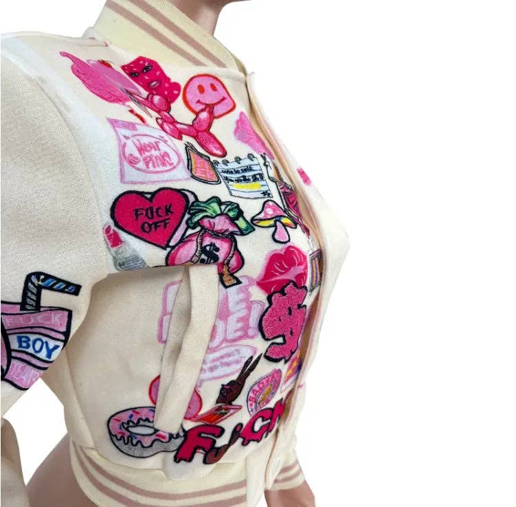 MB Fashion Wholesale - Wholesale Varsity/Baseball Jacket - Women's - MB FASHION PRINTED CASUAL BASEBALL COAT TOP JACKET 3012LY6