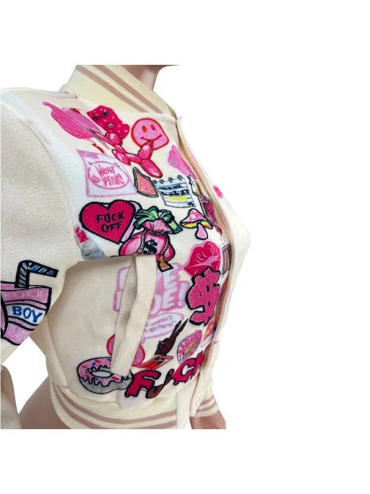 MB Fashion Wholesale - Wholesale Varsity/Baseball Jacket - Women's - MB FASHION PRINTED CASUAL BASEBALL COAT TOP JACKET 3012LY6