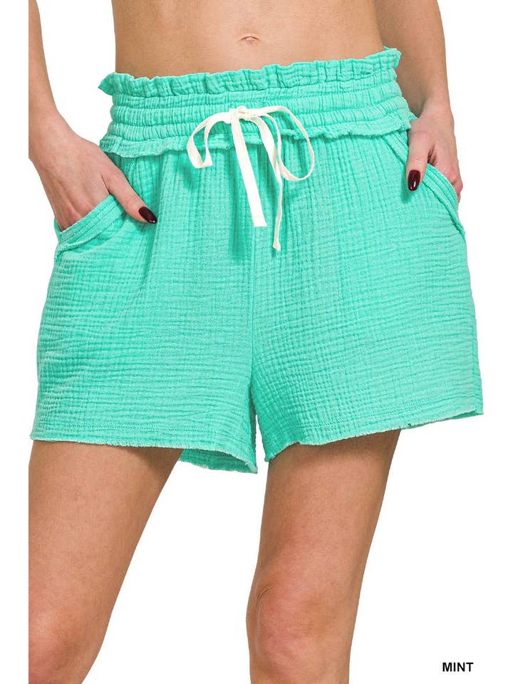 Vanilla Monkey - Wholesale Shorts - Women's - Double Gauze Elasticband Drawstring Waist Shorts W Pocket8