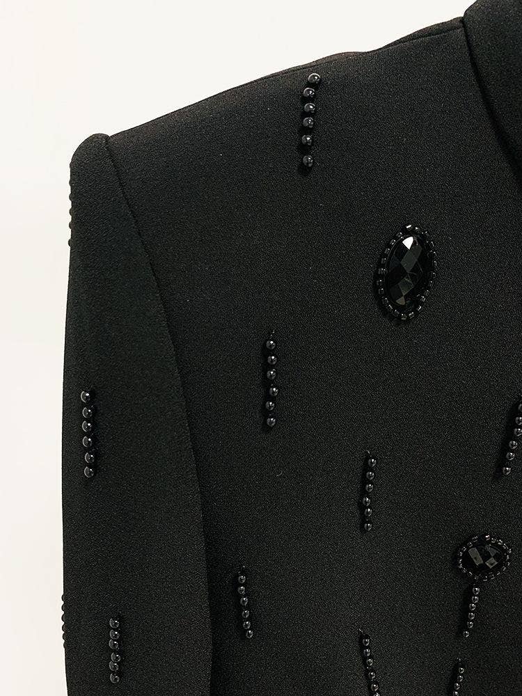 Preto Conjunto de duas peças Emery com blusa de manga longa e saia, decorado com cristais pretos para venda a revendedores na Faire3