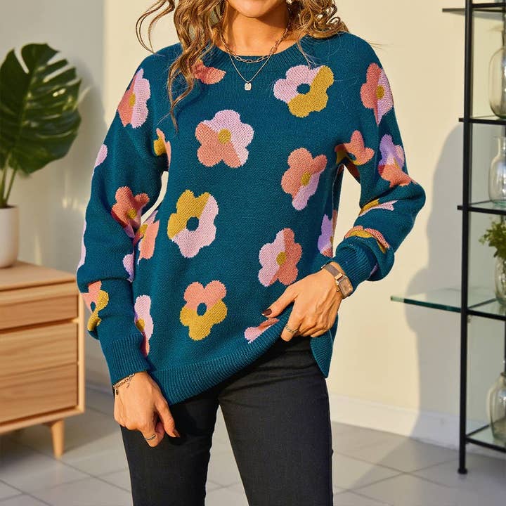 Color-Blocked Round-Neck Fashion Knitted Sweater for wholesale by Lovenne