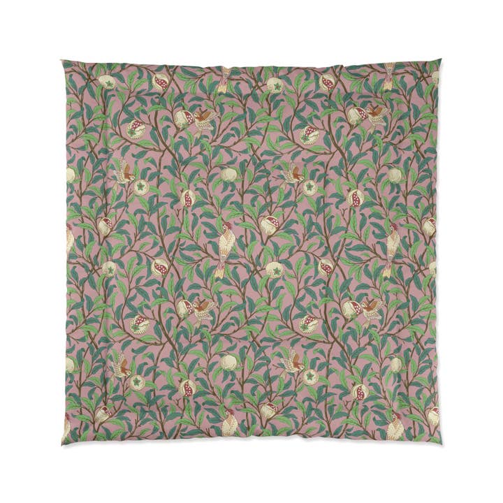 Edredón inspirado en William Morris - Colección de Pájaros y Granadas (Palisandro) para venta al por mayor de Willy Morris Home Emporium