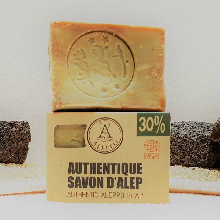 Aleppo soap traditional (30%) (200 g) Ecocert “Cosmos for wholesale by ALEPEO