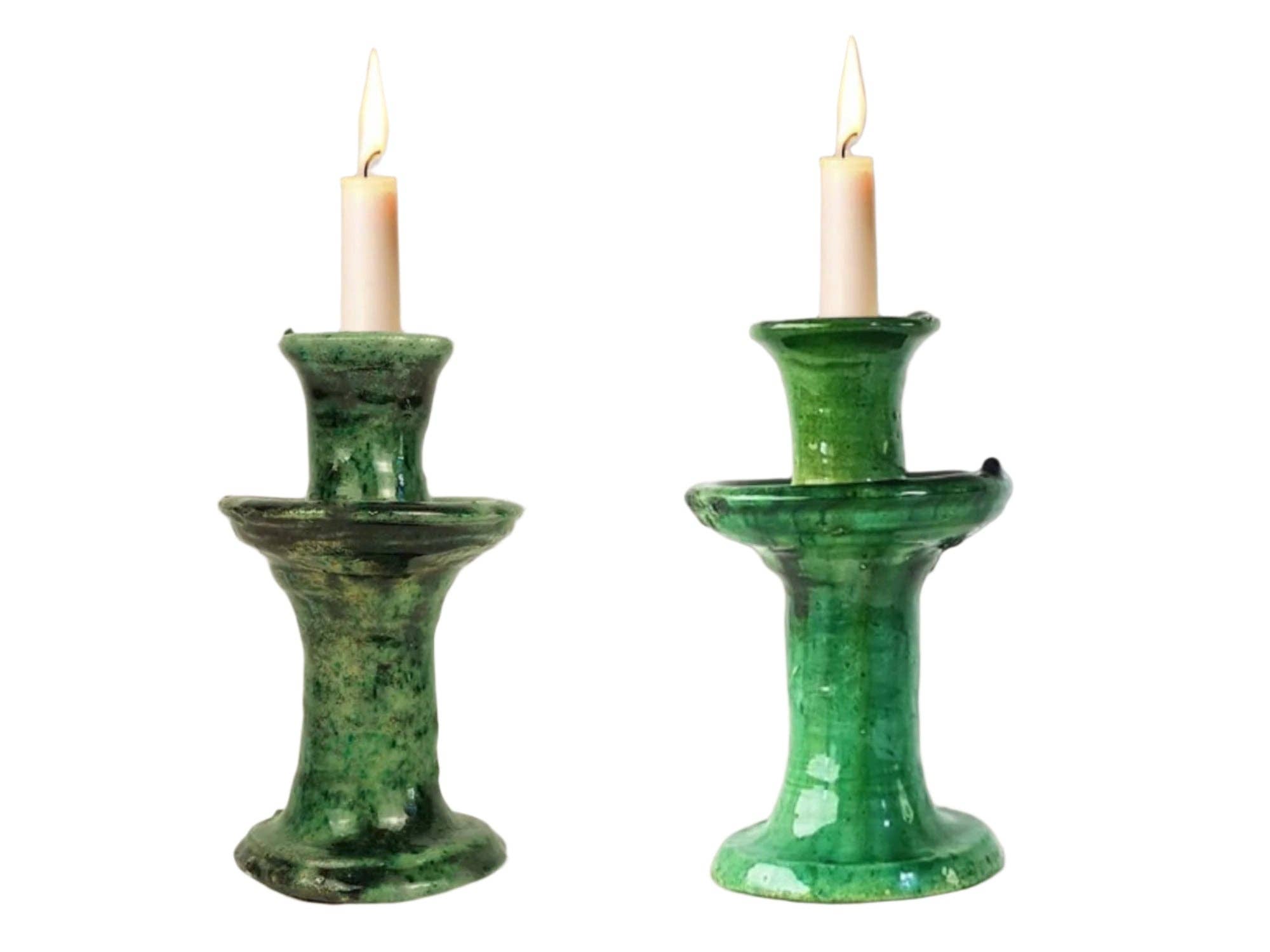 Moroccantastics - Wholesale Candle Holder - Handmade Tamegroute Candleholder Set – Tall Green Moroccan Pottery: Set of 3 Ceramic Glazed Pottery7