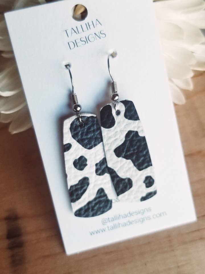 Cow Print Jessica Genuine Leather Earrings for wholesale by Talliha Designs