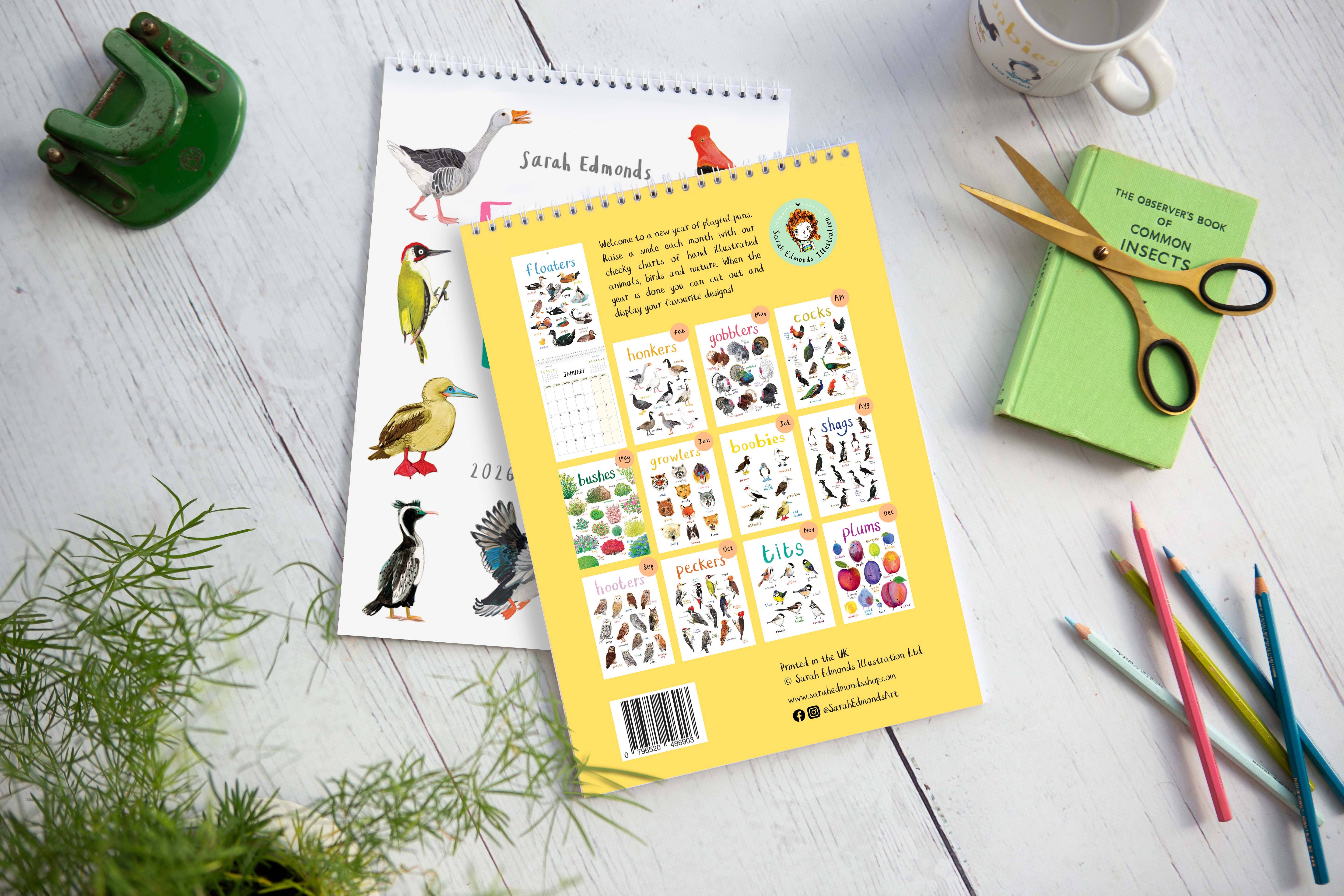 Sarah Edmonds Illustration – wholesale Calendar – 2026 'For The Pun Of It' Cheeky Wall Calendar0