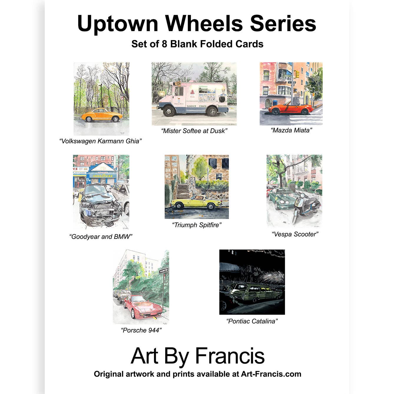 Art By Francis - Wholesale Everyday Greeting Card - Notecards Assorted - Uptown Wheels (8-pack)3