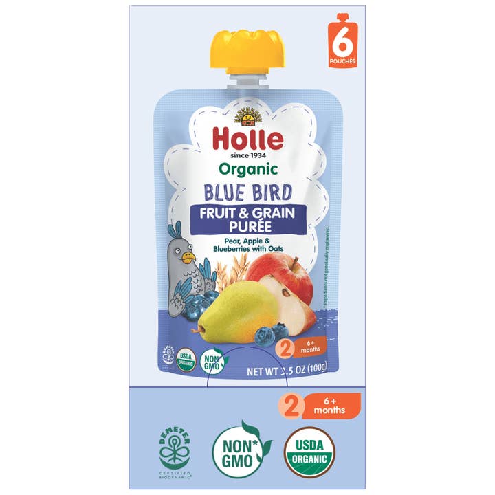 Holle USA - Wholesale Baby Food - Holle Baby Food Pouches - Organic Fruit & Grain Puree - Blue Bird