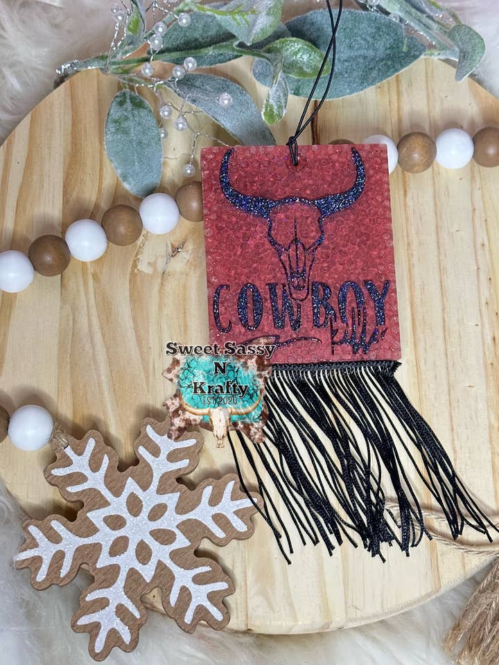 Cowboy killer car freshie with fringe for wholesale by Sweet Sassy N Krafty LLC