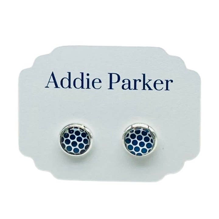 Stud Earrings (ST 21) - Navy Blue Polka Dot for wholesale by Addie Parker Jewelry