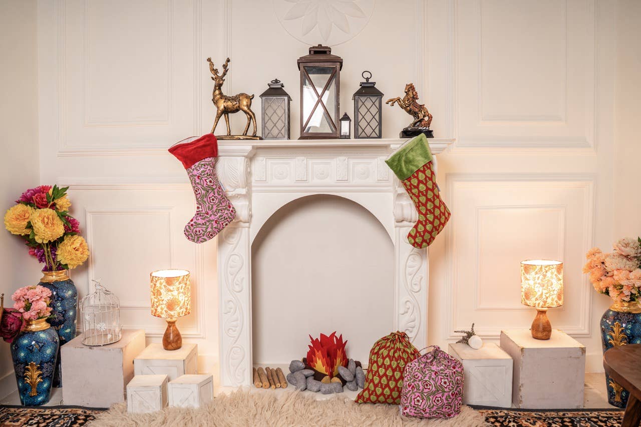 Atolia Designs – wholesale Holiday Stocking – Mehka Hand Block Printed Stocking1