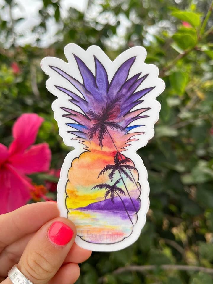 Lila Ananas Aufkleber | Ananas Aufkleber | Tropisch für den Großhandel von E. Farewell Artistics