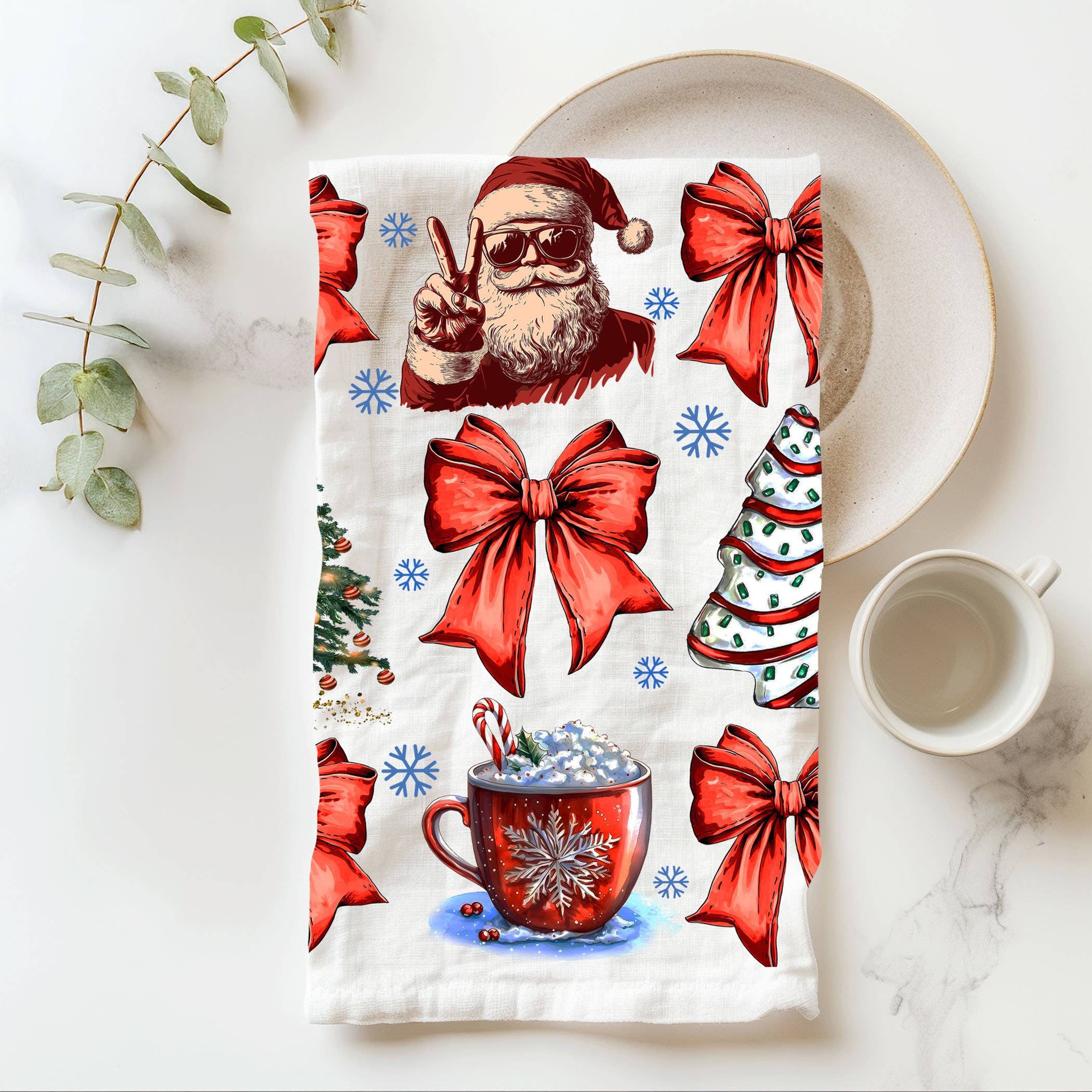 Gia Roma - Wholesale Tea Towel - Vintage Santa Holiday Kitchen Towel & Decor | Pink Christmas7