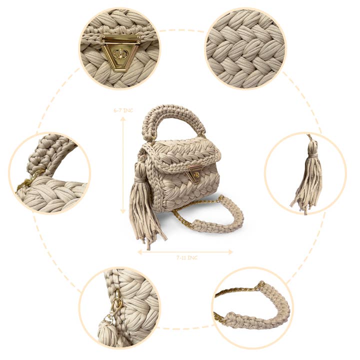 CHQEL - Wholesale Clutch Bag - Women's - CHQEL Beige Clutch Bag for Women, Handmade Crochet Purse