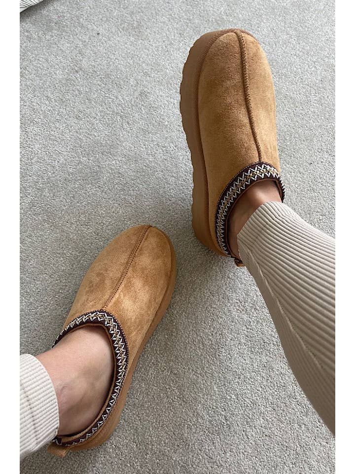 No Doubt Shoes - Wholesale Slides - Women's - Women's Faux Fur Lined Slipper Platform Sliders Aztec Mules 5