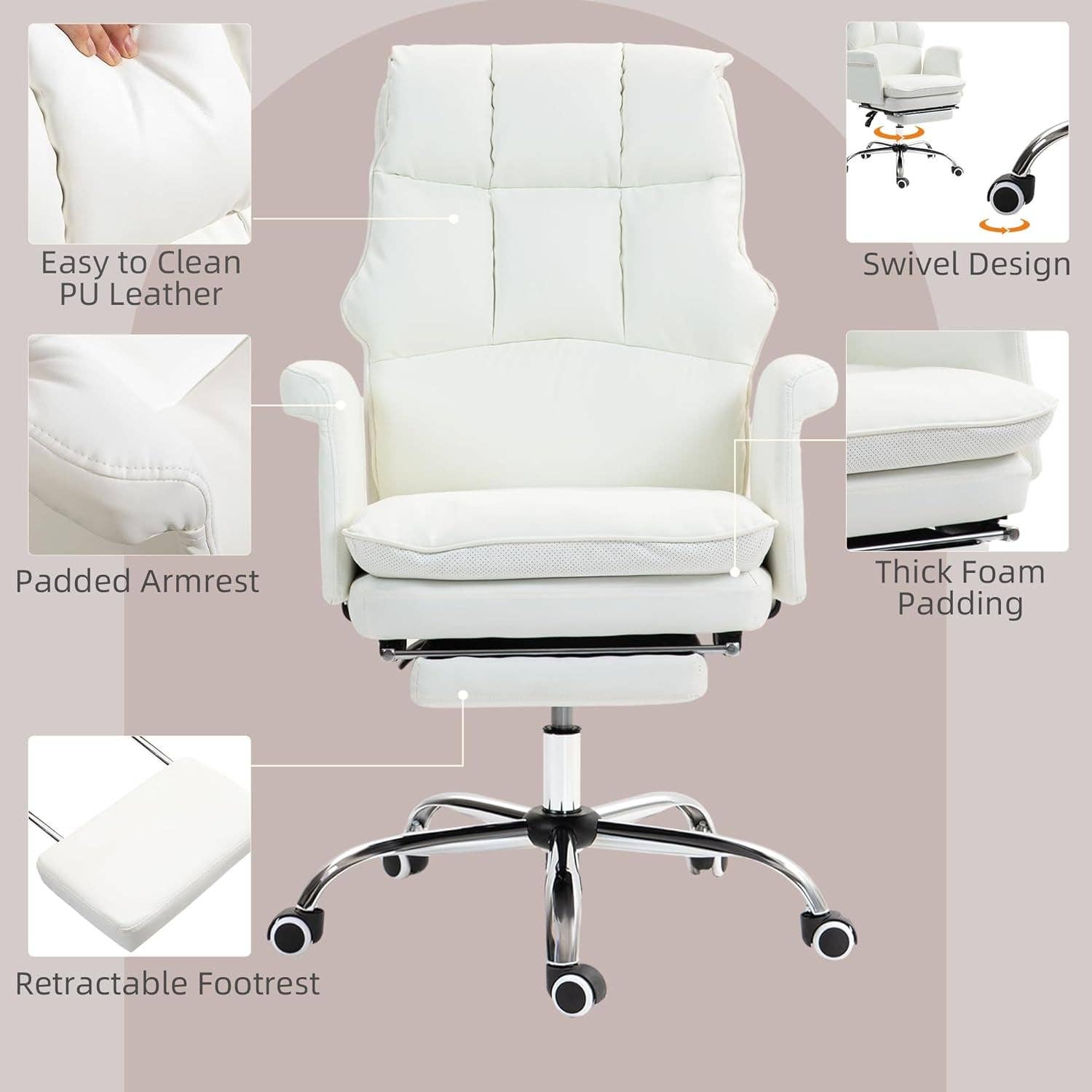 Executive Office Chair White With Footrest Ergonomic Design for wholesale on Faire4