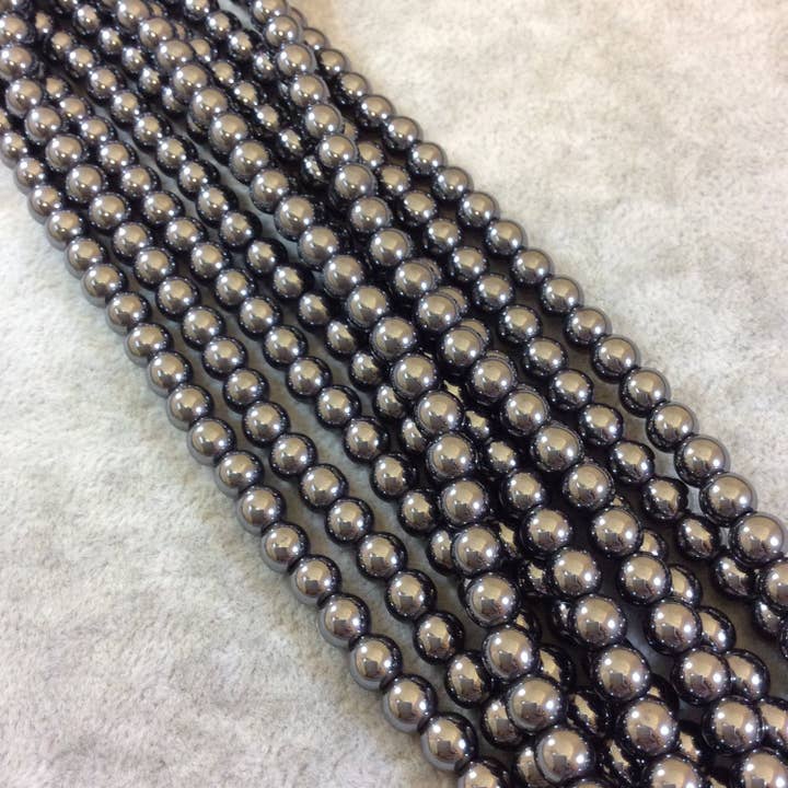 Hämatit runder Perlenstrang, 6 mm, ca. 66 Perlen pro Strang für den Großhandel von Only Beads