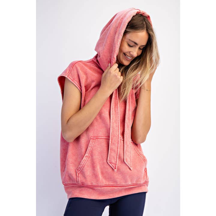 Rae Mode - Wholesale Hoodie - Women's - MINERAL WASHED TERRY SLEEVELESS HOODIE SWEATSHIRT