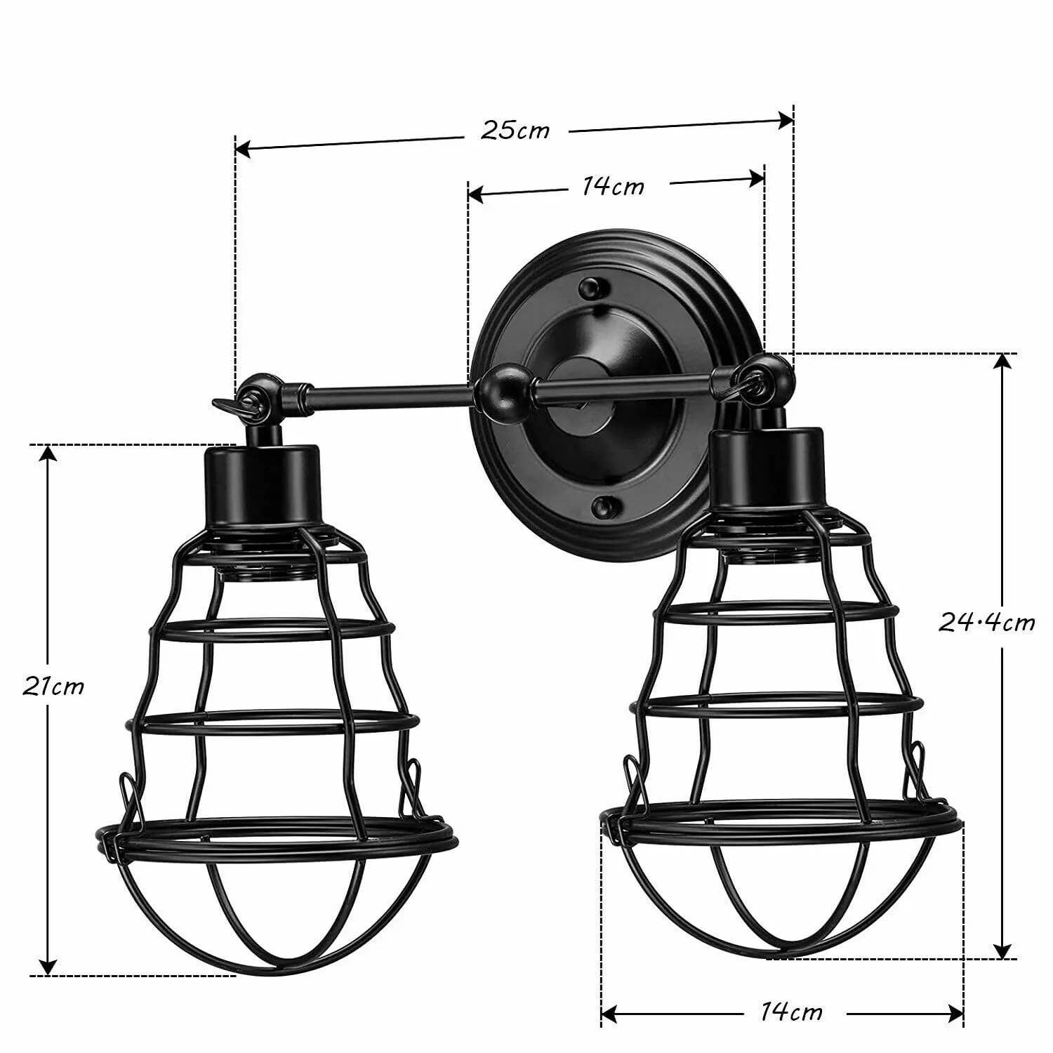 Ledsone – wholesale Sconce – LEDSONE Industrial Double Wall Sconce Light Fixture Vintage Style Black Finish with Balloon Cage Shades Wall Mount Lighting for Living Room, Bedroom, Hallway, Bathroom2