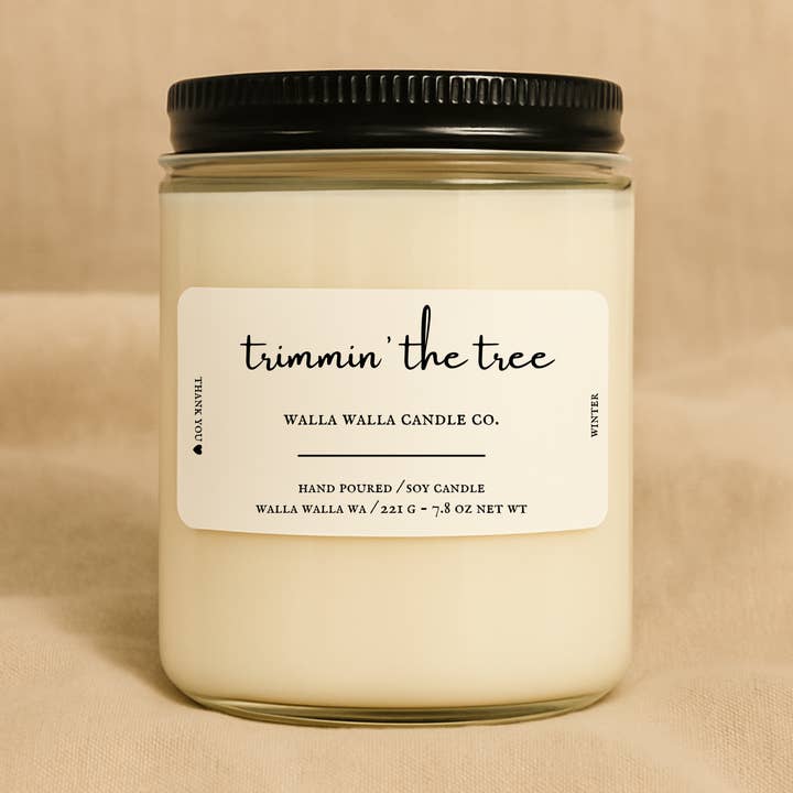 "TRIMMIN' THE TREE" SOY CANDLE for wholesale by Walla Walla Candle Co.