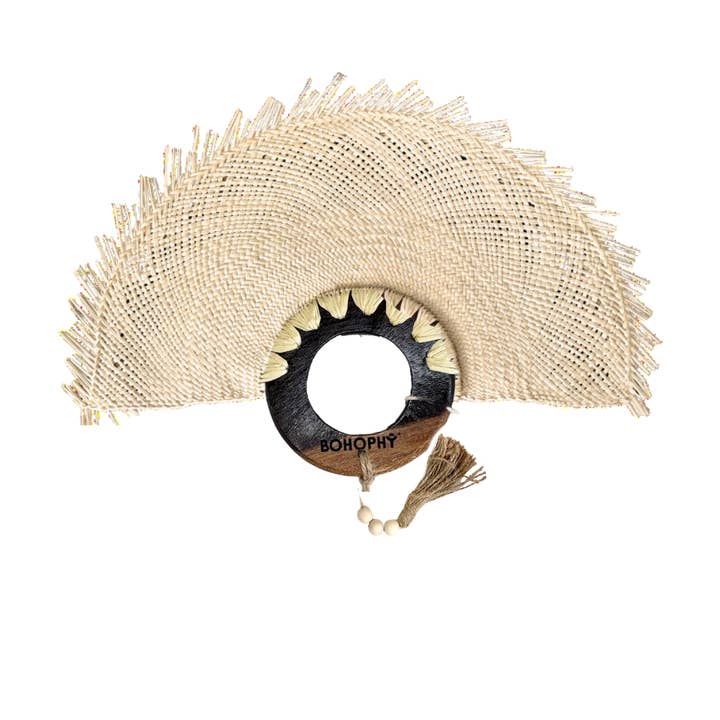 Seychelle Straw Petite Hand Fan for wholesale by BOHOPHY