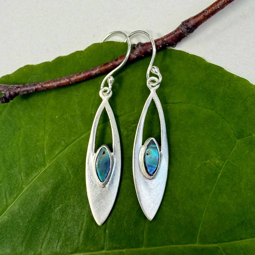 Women's Peace Collection - Wholesale Dangle Earrings - Elliptical Abalone Earrings - Sterling Silver, Indonesia0