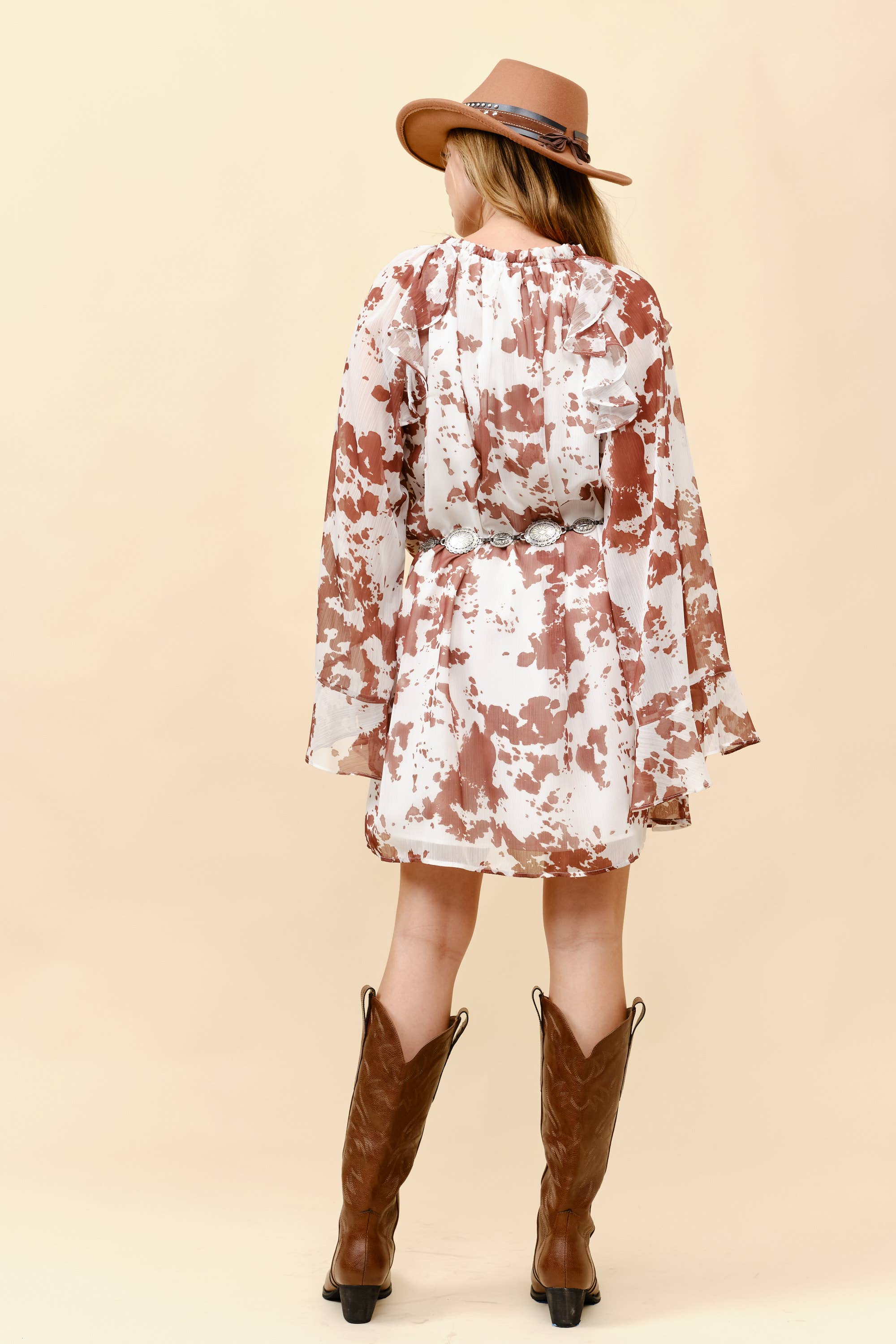 Tea & Cup - Wholesale Dress - Women's - Cow print ruffle front Mini Dress5