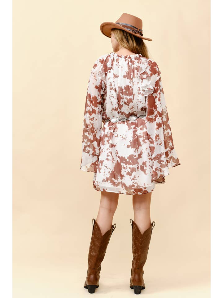 Tea & Cup - Wholesale Dress - Women's - Cow print ruffle front Mini Dress5