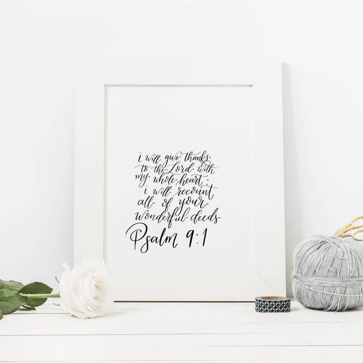 Gratitude Wall Art Print | Psalm 9:1 for wholesale by Grac’d Co